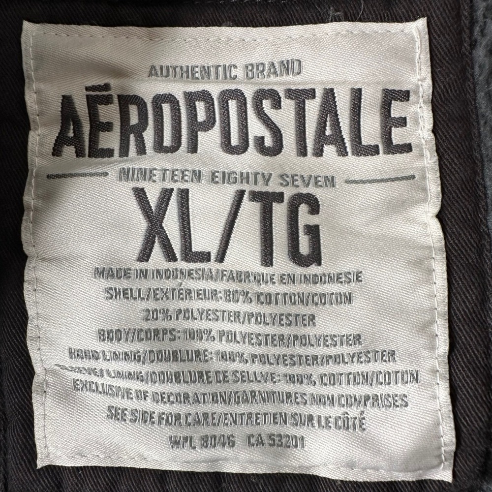 Aeropostale Full Zip Hoodie‎ Charcoal Gray Sherpa Lined Distressed Y2K Mens XL - Picture 4 of 16